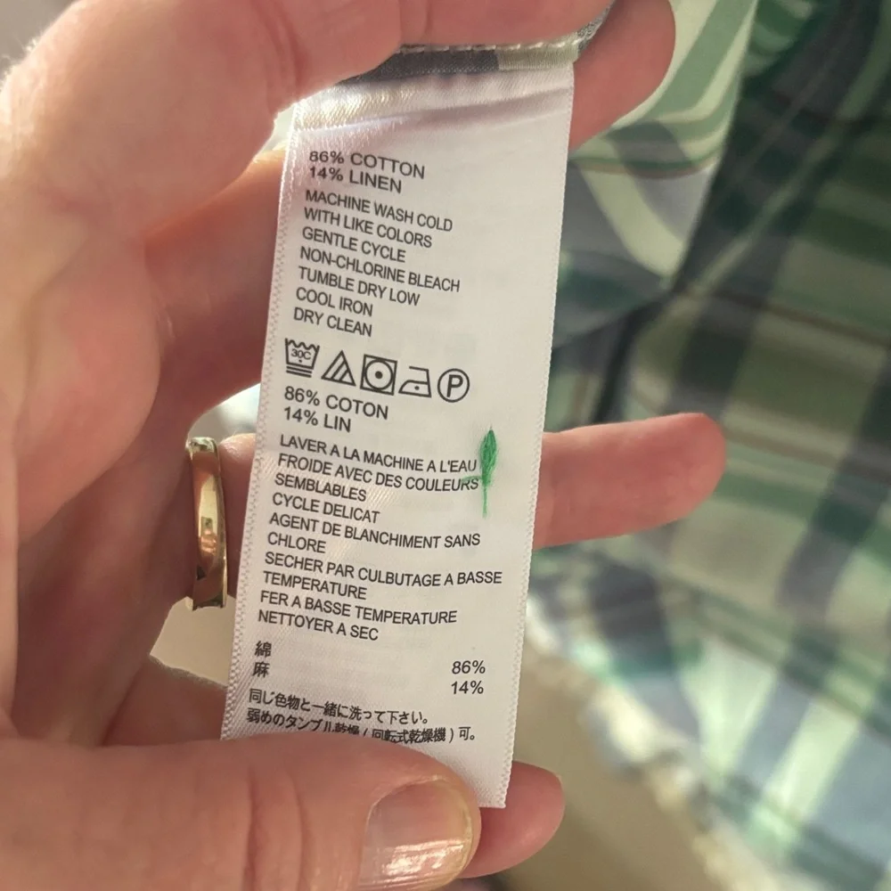 Tommy Bahama green & blue plaid shirt. Cotton/linen. Men L. Excellent condition. - Picture 8 of 9